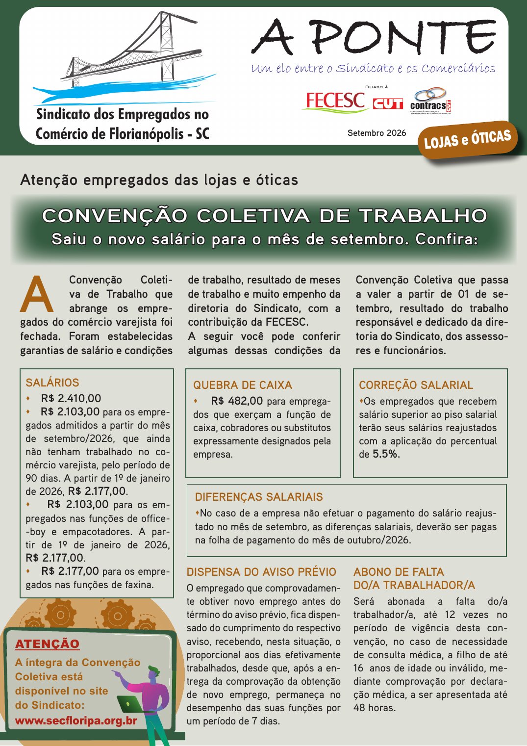 Página 1 do informativo A Ponte sobre lojas e óticas